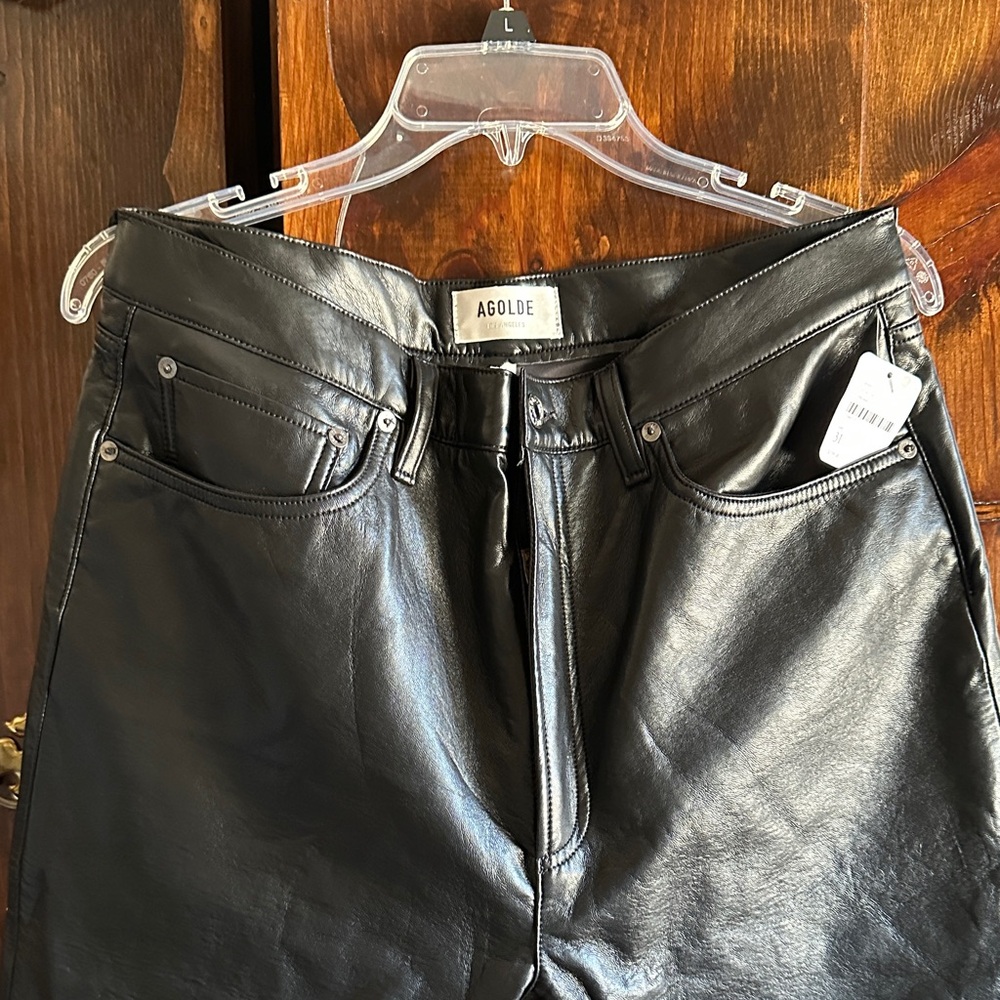 Agolde Shiny Black Leather Trousers